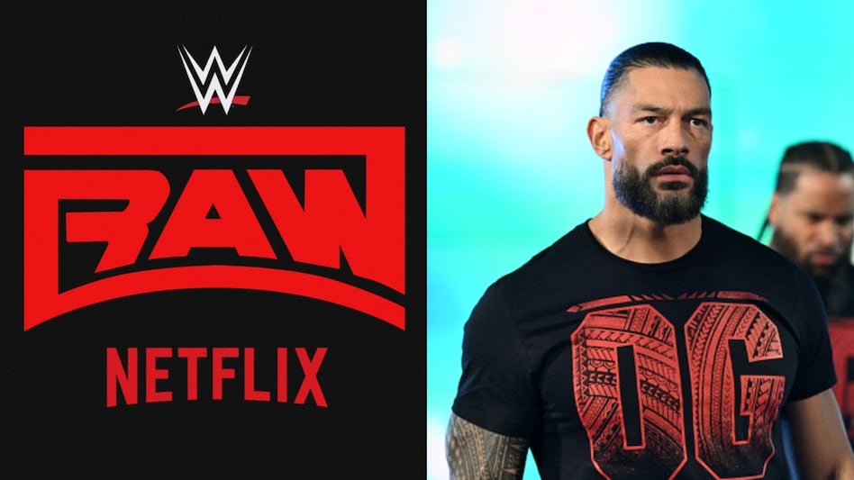 WWE Raw logo and Roman Reigns in the frame WWE Raw logo and Roman Reigns in the frame
