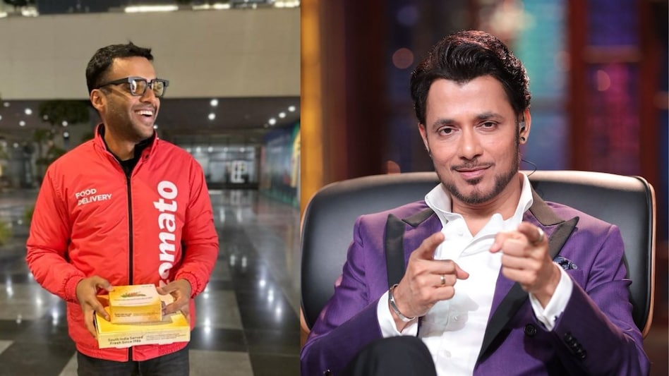 Zomato CEO Deepinder Goyal and Anupam Mittal Zomato CEO Deepinder Goyal and Anupam Mittal