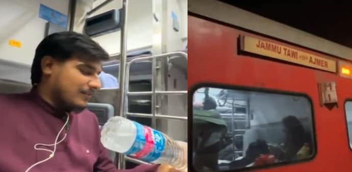 A Rail Neer bottle, which is typically priced at Rs 15, was sold for Rs 20 by a vendor aboard the Pooja SF Express. A Rail Neer bottle, which is typically priced at Rs 15, was sold for Rs 20 by a vendor aboard the Pooja SF Express.