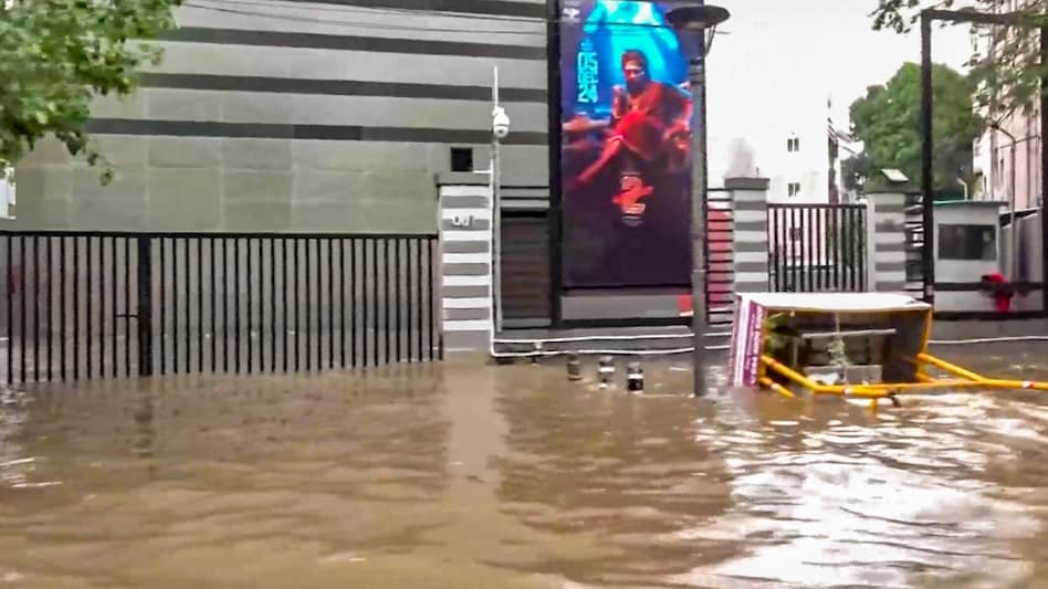 A waterlogged road after heavy rainfall owing to Cyclone Fengal, in Chennai, on November 30. A waterlogged road after heavy rainfall owing to Cyclone Fengal, in Chennai, on November 30.
