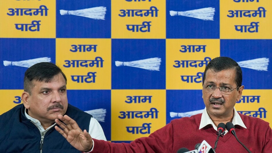 Former Delhi CM and AAP national convener Arvind Kejriwal addresses a press conference with party MP Sanjay Singh in New Delhi on December 1. Former Delhi CM and AAP national convener Arvind Kejriwal addresses a press conference with party MP Sanjay Singh in New Delhi on December 1.