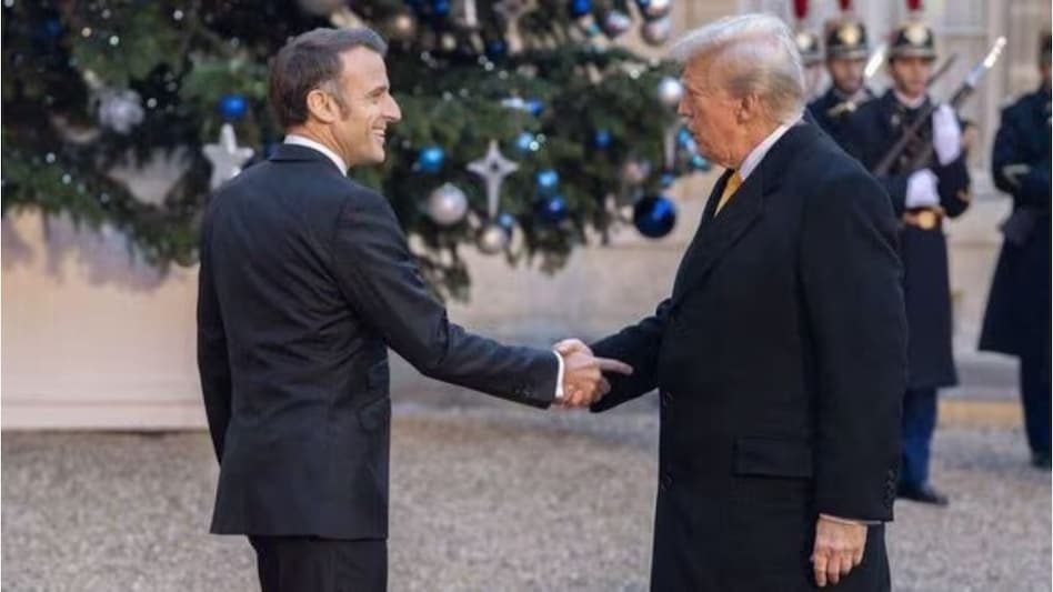 President Trump, attending the event as part of his first international visit since winning a second presidential term, arrived at the Elysee Palace over 40 minutes behind schedule. President Trump, attending the event as part of his first international visit since winning a second presidential term, arrived at the Elysee Palace over 40 minutes behind schedule.