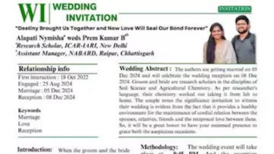 One such invitation, from two scientists, has recently gone viral. The design, which mimics the format of a research paper, has garnered widespread attention for its creativity. One such invitation, from two scientists, has recently gone viral. The design, which mimics the format of a research paper, has garnered widespread attention for its creativity.