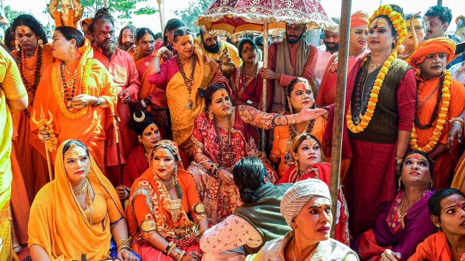 Acharya MahaMandleshwar, Kinnar Akhada Laxmi Narayan Tripathi in a procession during the first ‘royal entry’ for the Maha Kumbh Mela 2025 festival in Prayagraj on December 14. Acharya MahaMandleshwar, Kinnar Akhada Laxmi Narayan Tripathi in a procession during the first ‘royal entry’ for the Maha Kumbh Mela 2025 festival in Prayagraj on December 14.