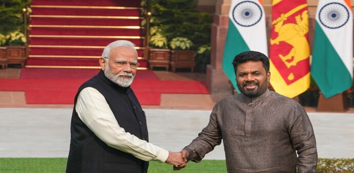 Prime Minister Narendra Modi and Sri Lankan President Anura Kumara Dissanayake shake hands prior to their meeting at the Hyderabad House, in New Delhi, on December 16. Prime Minister Narendra Modi and Sri Lankan President Anura Kumara Dissanayake shake hands prior to their meeting at the Hyderabad House, in New Delhi, on December 16.