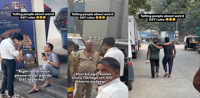 Content creator Aryan Kataria took to the streets to prank unsuspecting individuals with absurd claims about GST.(@katariaaryann) Content creator Aryan Kataria took to the streets to prank unsuspecting individuals with absurd claims about GST.(@katariaaryann)