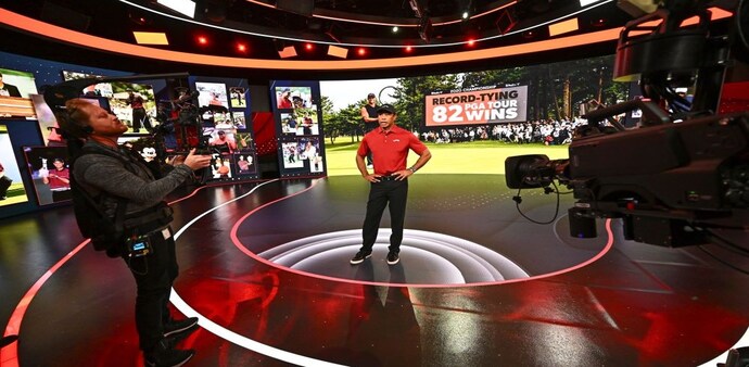 Tiger Woods on camera at the launch of PGA Tour Studio in Florida on Wednesday. Image courtesy PGA Tour. Tiger Woods on camera at the launch of PGA Tour Studio in Florida on Wednesday. Image courtesy PGA Tour.
