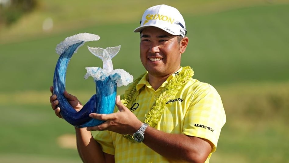 Hideki Matsuyama of Japan with The Sentry tournament trophy in Hawaii on Sunday. Image courtesy PGA Tour/Getty Images. Hideki Matsuyama of Japan with The Sentry tournament trophy in Hawaii on Sunday. Image courtesy PGA Tour/Getty Images.