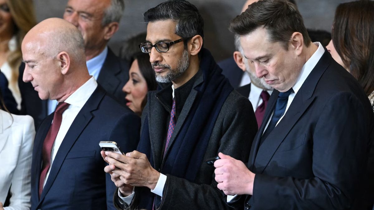 Google CEO Sundar Pichai and Elon Musk at Donald Trump's inauguration Google CEO Sundar Pichai and Elon Musk at Donald Trump's inauguration