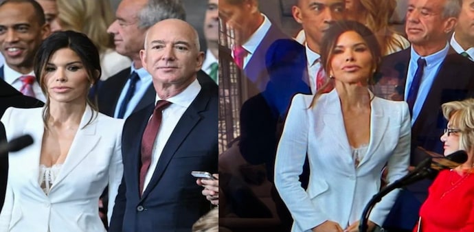 Sanchez was seen wearing a white blazer and trousers with a lace corset underneath with cross-over lapels from Alexander McQueen. Sanchez was seen wearing a white blazer and trousers with a lace corset underneath with cross-over lapels from Alexander McQueen.
