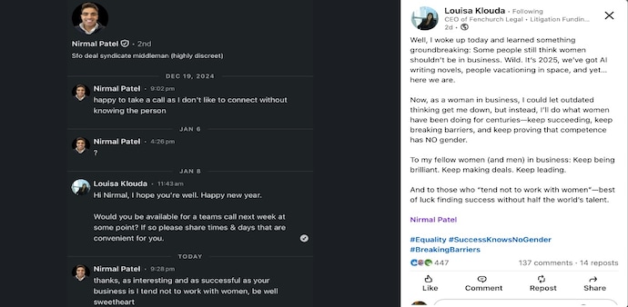 Indian-origin man refuses to work with women, calls CEO ‘sweetheart,’ gets called out online Indian-origin man refuses to work with women, calls CEO ‘sweetheart,’ gets called out online