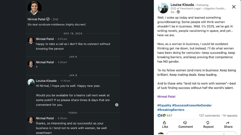 Indian-origin man refuses to work with women, calls CEO ‘sweetheart,’ gets called out online Indian-origin man refuses to work with women, calls CEO ‘sweetheart,’ gets called out online