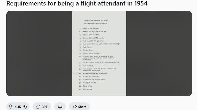 “The golden age of flying?” Viral post reveals flight attendant rules from 1954