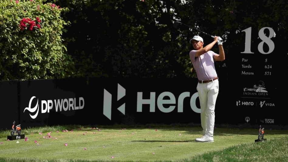 Ajeetesh Sandhu drives on his way into shared fourth place one shot behind a three-way tie for the lead on the opening day of the 58th Hero Indian Open at the DLF Golf and Country Club in Gurgaon. Image courtesy Getty Images. Ajeetesh Sandhu drives on his way into shared fourth place one shot behind a three-way tie for the lead on the opening day of the 58th Hero Indian Open at the DLF Golf and Country Club in Gurgaon. Image courtesy Getty Images.