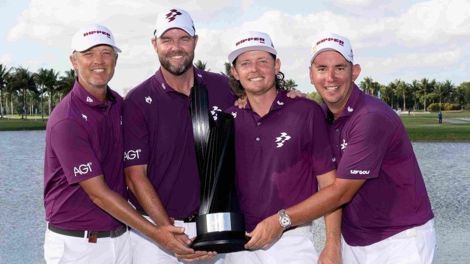 Members of Ripper GC who won the team title at LIV Golf Miami on Sunday with their trophy. (Image courtesy LIV Golf) Members of Ripper GC who won the team title at LIV Golf Miami on Sunday with their trophy. (Image courtesy LIV Golf)