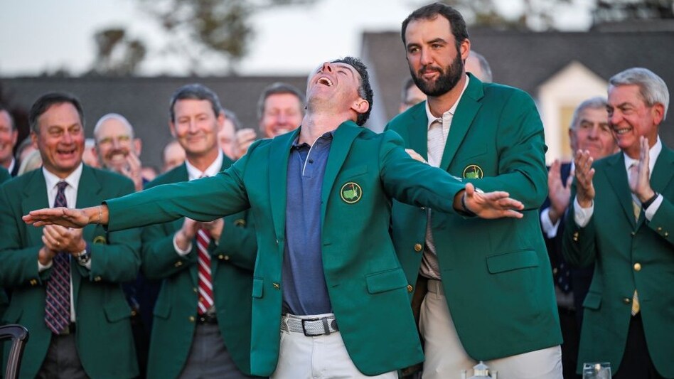 Scottie Scheffler, the 2024 winner helps 2025 Masters champion Rory McIlroy of Northern Ireland into his winner’s Green Jacket at Augusta, Georgia, on Sunday. Image courtesy PGA Tour/Getty Images. Scottie Scheffler, the 2024 winner helps 2025 Masters champion Rory McIlroy of Northern Ireland into his winner’s Green Jacket at Augusta, Georgia, on Sunday. Image courtesy PGA Tour/Getty Images.