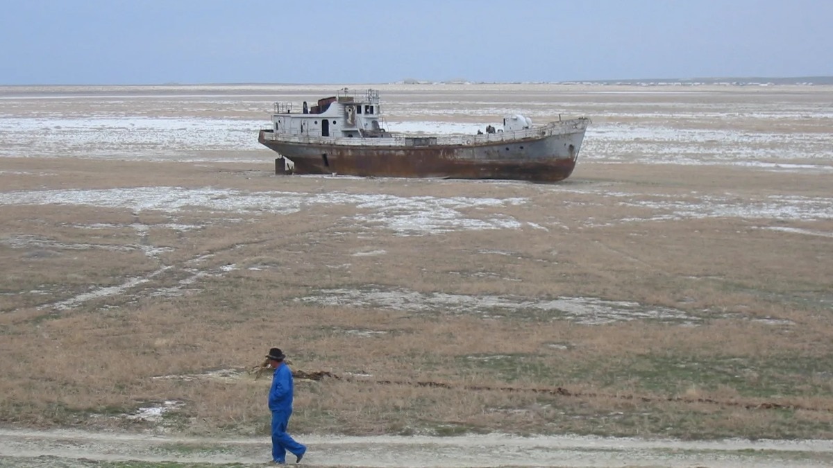 What remains of the Aral Sea is a dust-blown basin, scattered with rusting ships and salt-crusted soil. What remains of the Aral Sea is a dust-blown basin, scattered with rusting ships and salt-crusted soil.