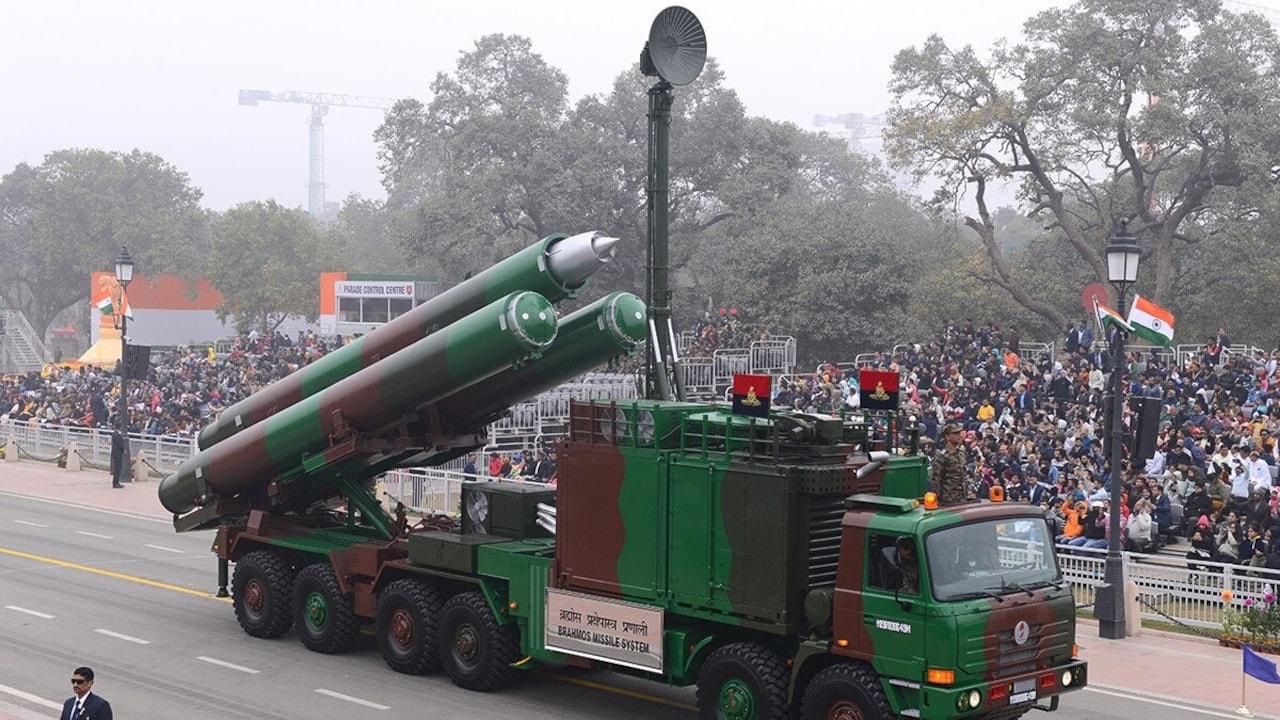 Indian Air Force BrahMos missile launch representing India's record defence spending of 92 billion dollars in 2025