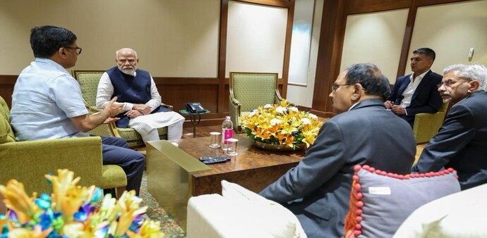 PM Modi in a meet with S Jaishankar, NSA Ajit Doval, Foreign Secretary Vikram Misri and other officials. (File photo) PM Modi in a meet with S Jaishankar, NSA Ajit Doval, Foreign Secretary Vikram Misri and other officials. (File photo)