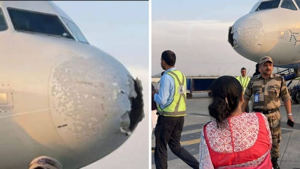 Flight 6E2142 was carrying 227 passengers and suffered visible damage to the aircraft’s nose due to the mid-air turbulence Flight 6E2142 was carrying 227 passengers and suffered visible damage to the aircraft’s nose due to the mid-air turbulence
