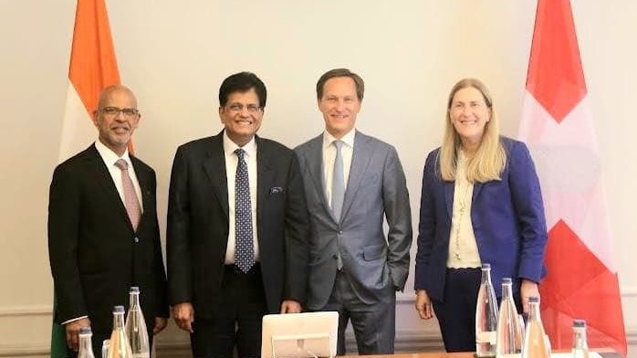 Commerce minister Piyush Goyal with Jean-Pascal Bobst, CEO of Bobst Group, and Helene Budliger Artieda, State Secretary. Commerce minister Piyush Goyal with Jean-Pascal Bobst, CEO of Bobst Group, and Helene Budliger Artieda, State Secretary.