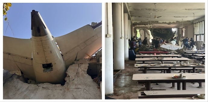 Photos show plates of uneaten food and glasses on tables—medical students were mid-lunch when AI-171 hit. Photos show plates of uneaten food and glasses on tables—medical students were mid-lunch when AI-171 hit.