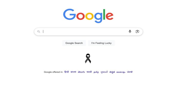 Google displays black ribbon on homepage Google displays black ribbon on homepage