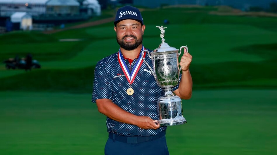 J.J. Spaun with his US Open trophy which he won in dramatic fashion at Oakmont Country Club on Sunday. Image courtesy USGA. J.J. Spaun with his US Open trophy which he won in dramatic fashion at Oakmont Country Club on Sunday. Image courtesy USGA.