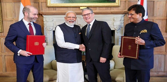 The agreement was signed in New Delhi by Goyal and UK’s Secretary of State for Business and Trade, Jonathan Reynolds, in the presence of PM Narendra Modi and UK PM Keir Starmer. The agreement was signed in New Delhi by Goyal and UK’s Secretary of State for Business and Trade, Jonathan Reynolds, in the presence of PM Narendra Modi and UK PM Keir Starmer.