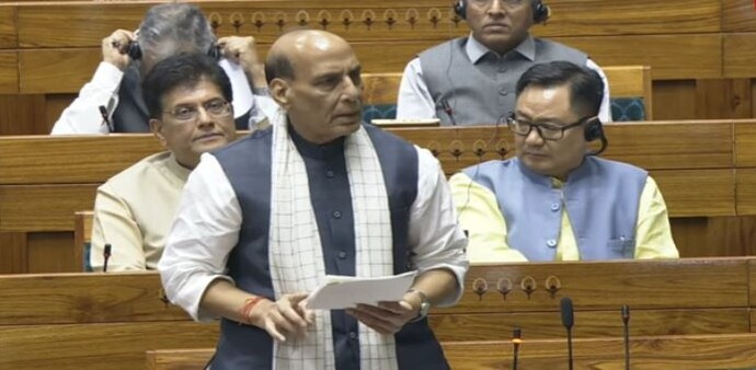 Defence Minister Rajnath Singh in Lok Sabha Defence Minister Rajnath Singh in Lok Sabha