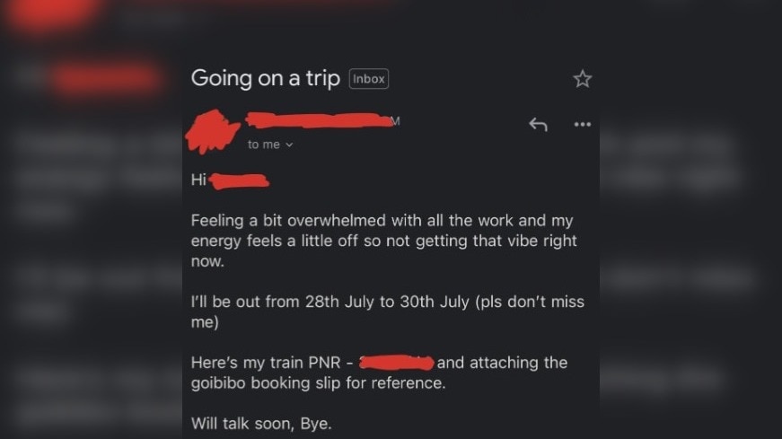 Train ticket attached, vibe off: Gen Z intern’s leave email splits internet opinion (Photo: r/IndianWorkplace)