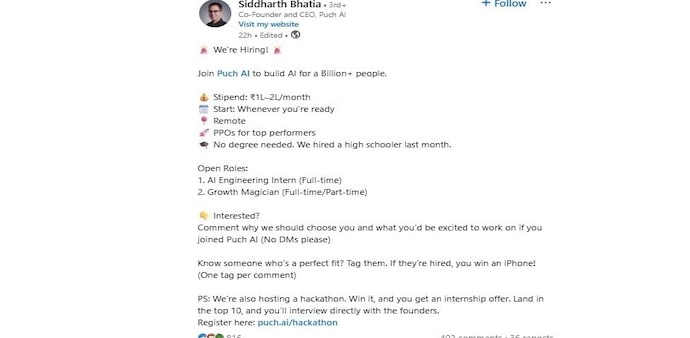 Forget degrees: Indian AI firm offers Rs 2 lakh-a-month internships for raw talent Forget degrees: Indian AI firm offers Rs 2 lakh-a-month internships for raw talent