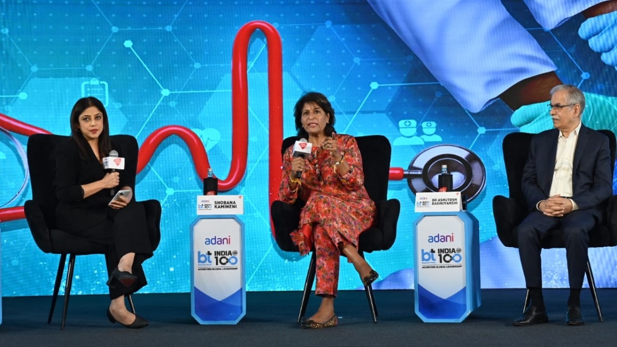 Shobana Kamineni and Dr Ashutosh Raghuvanshi at at the Business Today India@100 Summit in New Delhi on Friday. Shobana Kamineni and Dr Ashutosh Raghuvanshi at at the Business Today India@100 Summit in New Delhi on Friday.