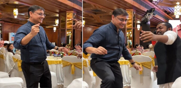 A video of Sanjeev Sanyal dancing his heart out has delighted social media users. (Photos: Prateek/X) A video of Sanjeev Sanyal dancing his heart out has delighted social media users. (Photos: Prateek/X)