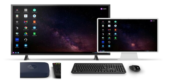 JioPC runs on Ubuntu (Linux) and requires a USB or Bluetooth-enabled keyboard and mouse connected to the set-top box for use. JioPC runs on Ubuntu (Linux) and requires a USB or Bluetooth-enabled keyboard and mouse connected to the set-top box for use.