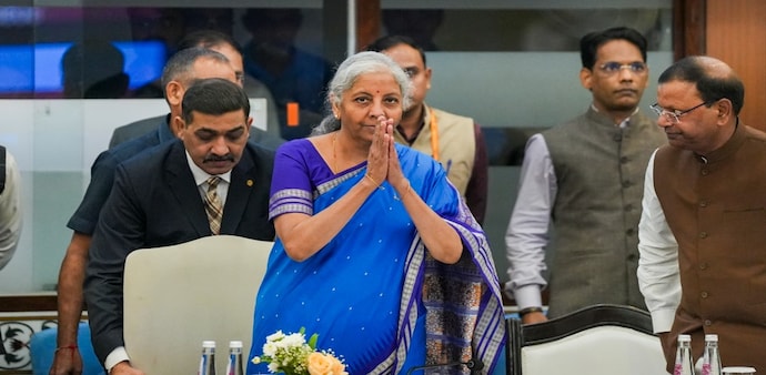 GST overhaul: Finance Minister Nirmala Sitharaman and Union Minister of State for Finance Pankaj Chaudhary during the 56th GST Council meeting GST overhaul: Finance Minister Nirmala Sitharaman and Union Minister of State for Finance Pankaj Chaudhary during the 56th GST Council meeting