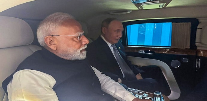 Putin and Modi travelled in a made-in-Russia Aurus sedan from the SCO venue to the Ritz-Carlton Hotel for a bilateral meeting. Putin and Modi travelled in a made-in-Russia Aurus sedan from the SCO venue to the Ritz-Carlton Hotel for a bilateral meeting.