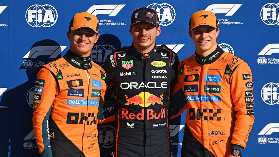 Max Verstappen (centre), Lando Norris (Left), Oscar Piastri Max Verstappen (centre), Lando Norris (Left), Oscar Piastri