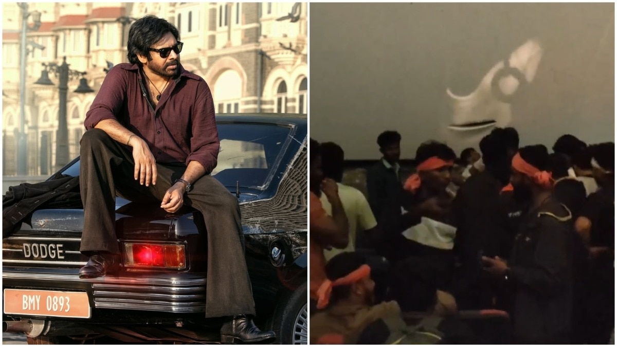 Pawan Kalyan's fan tear up theatre screen during 'They Call Him OG' screening. 