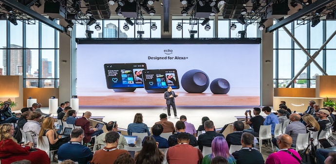 Panos Panay of Amazon on stage unveiling the new Echo devices Panos Panay of Amazon on stage unveiling the new Echo devices