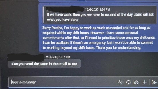 The situation became more complicated when the senior asked the employee to send the same statement over email. The situation became more complicated when the senior asked the employee to send the same statement over email.