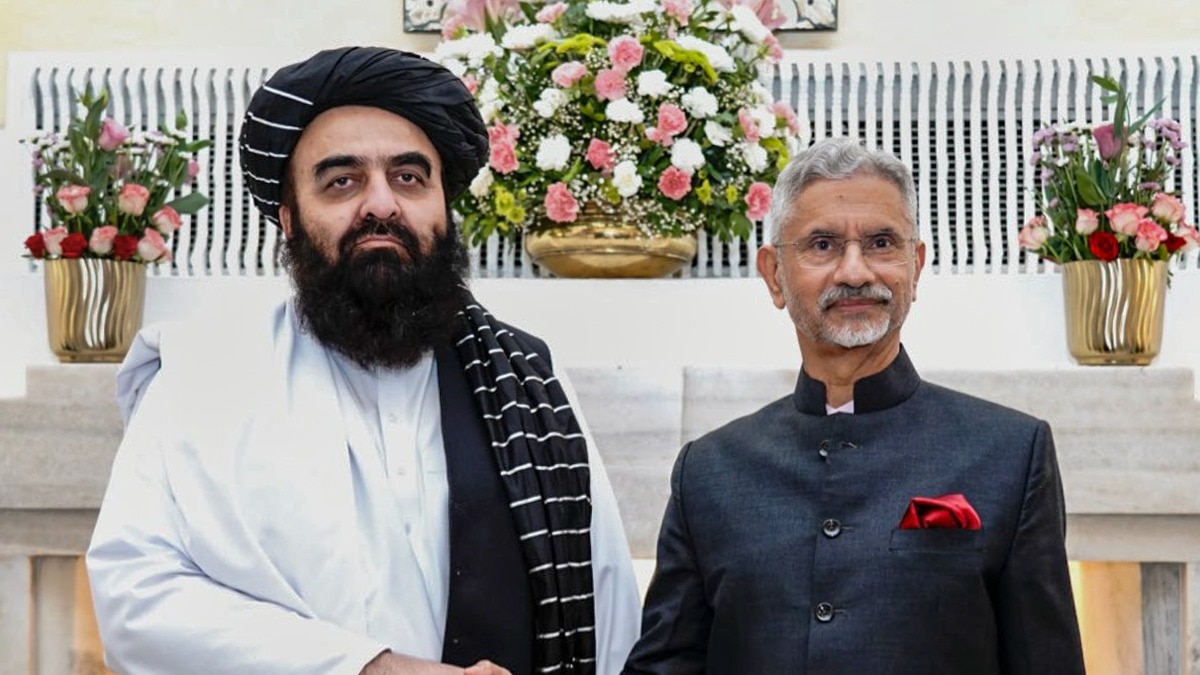 External Affairs Minister S Jaishankar during a meeting with his Afghani counterpart Amir Khan Muttaqi