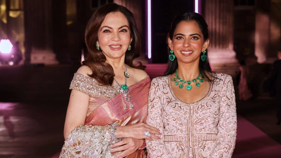 Nita Ambani and Isha Ambani at the British Museum Pink Ball in London Nita Ambani and Isha Ambani at the British Museum Pink Ball in London