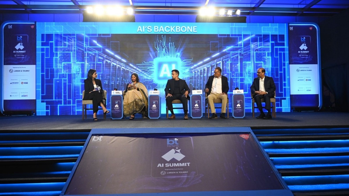 (From left) Himani Agrawal, COO, Microsoft India & South Asia, Santhosh Viswanathan, MD – India Region, Intel, Ramesh Padala, MD & Partner, BCG, and Srini Maddali, SVP (Engineering & HW Lead), Qualcomm India, at Business Today AI Summit 2025. (From left) Himani Agrawal, COO, Microsoft India & South Asia, Santhosh Viswanathan, MD – India Region, Intel, Ramesh Padala, MD & Partner, BCG, and Srini Maddali, SVP (Engineering & HW Lead), Qualcomm India, at Business Today AI Summit 2025.
