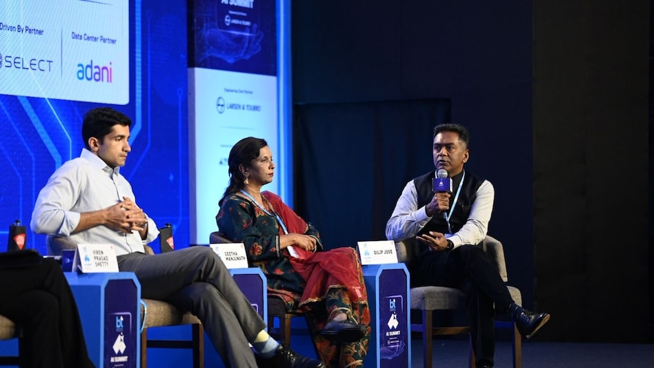 Speakers at the Business Today AI Summit 2025 session titled Harnessing AI in Healthcare: Innovation & Access held in Bengaluru on Wednesday. Speakers at the Business Today AI Summit 2025 session titled Harnessing AI in Healthcare: Innovation & Access held in Bengaluru on Wednesday.