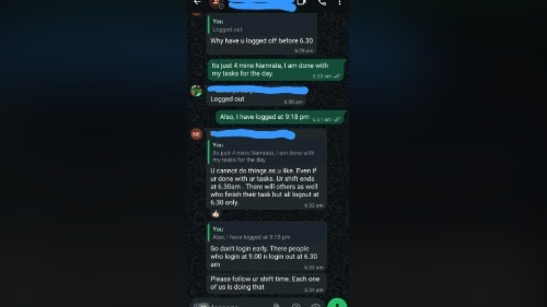 ‘Wait till 6:30 pm even if you're done’: Employee shares chat with HR over logging off  4 minutes early from work