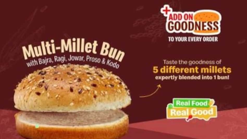The bun has been made using five types of millets — three major (bajra, ragi and jowar) and two minor (proso and kodo) — which together make up 22 per cent of its composition. The bun has been made using five types of millets — three major (bajra, ragi and jowar) and two minor (proso and kodo) — which together make up 22 per cent of its composition.