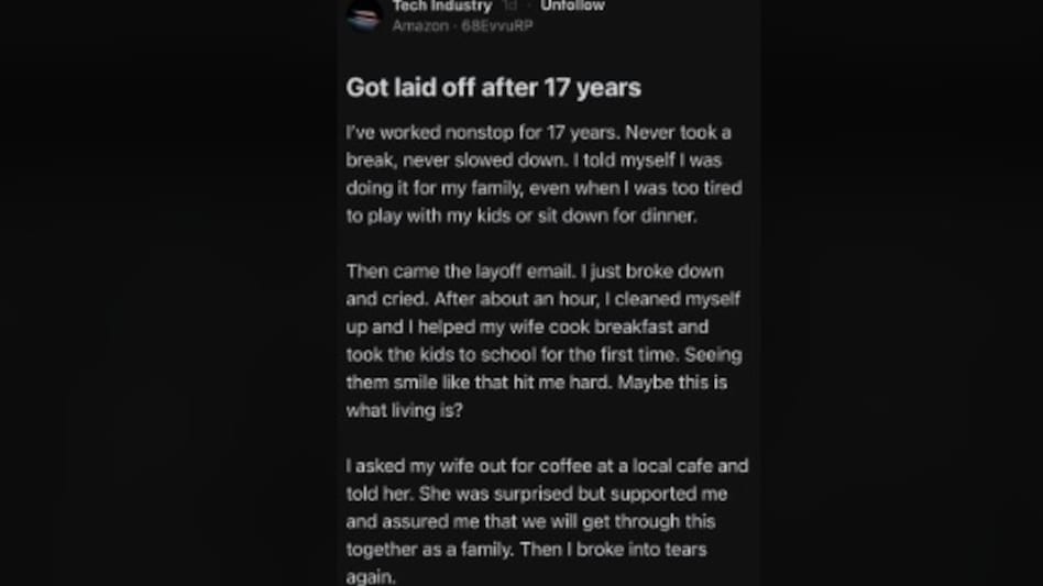 The story has struck a nerve online, drawing reactions and sparking conversations about burnout, job security, and corporate loyalty. Many users called the post a stark reminder of how vulnerable workers remain, even after years of service. The story has struck a nerve online, drawing reactions and sparking conversations about burnout, job security, and corporate loyalty. Many users called the post a stark reminder of how vulnerable workers remain, even after years of service.