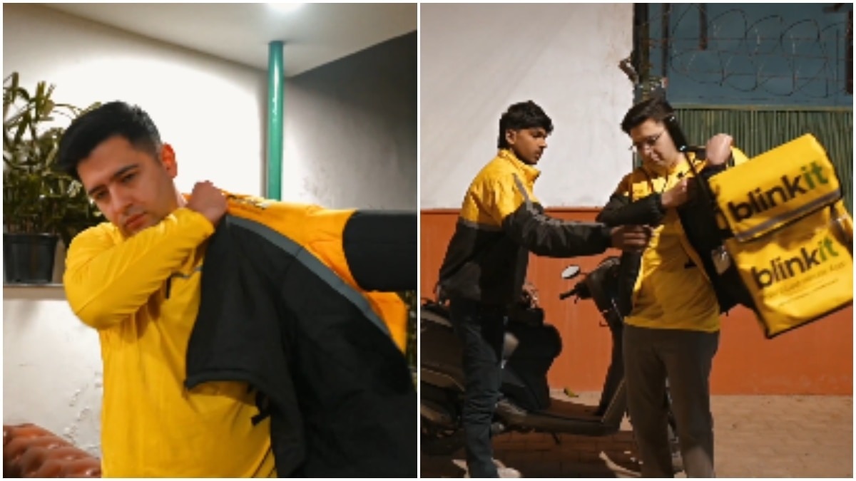 Raghav Chadha turns Blinkit delivery rider for a day (Photos: Raghav Chadha/X) 