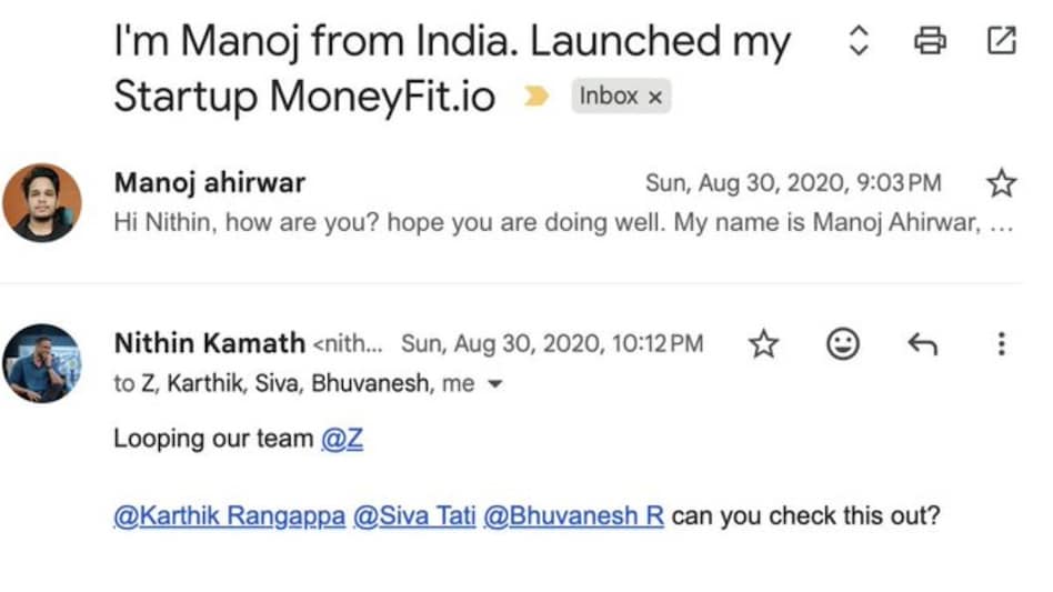 Man explains how a single quick reply from Nithin Kamath shaped his startup journey Man explains how a single quick reply from Nithin Kamath shaped his startup journey